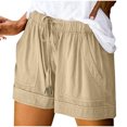 thumbnail image 1 of RYRJJ Womens Plus Size Shorts Comfy Summer Drawstring High Waist Cotton Linen Beach Lounge Shorts for Women Trendy(Khaki,M), 1 of 6