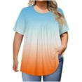thumbnail image 1 of RYRJJ Womens Plus Size Tops Short Sleeve Blouses Dressy Casual Summer Pleated Front Crewneck T Shirts Gradient Tie Dye Tees(Orange,XL), 1 of 9