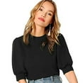 thumbnail image 1 of RYRJJ Womens Puff Half Sleeve Tops Dressy Casual Loose Fit Shirts Trendy Summer Crewneck Keyhole Back Tunic Blouse Office Work T-Shirt(Black,XL), 1 of 9