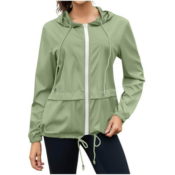 RYRJJ Womens Raincoats Lightweight Waterproof Packable Rain Jackets Active Outdoor Hooded Windbreaker Jakcet with Pockets(Green,XL)