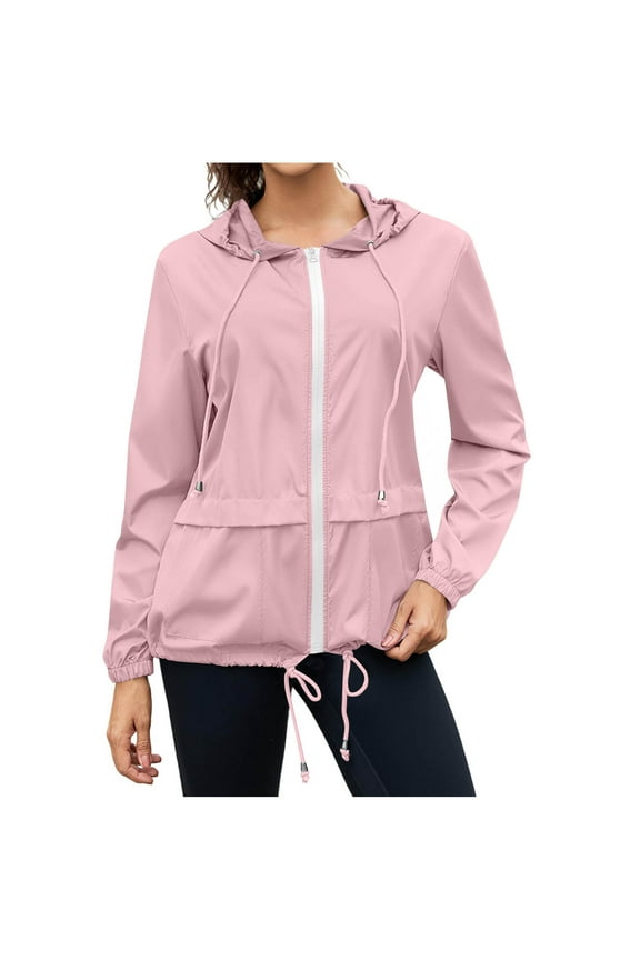 Womens Raincoats Lightweight Waterproof Packable Rain Jackets Active Outdoor Hooded Windbreaker Jakcet with Pockets(Pink,M)