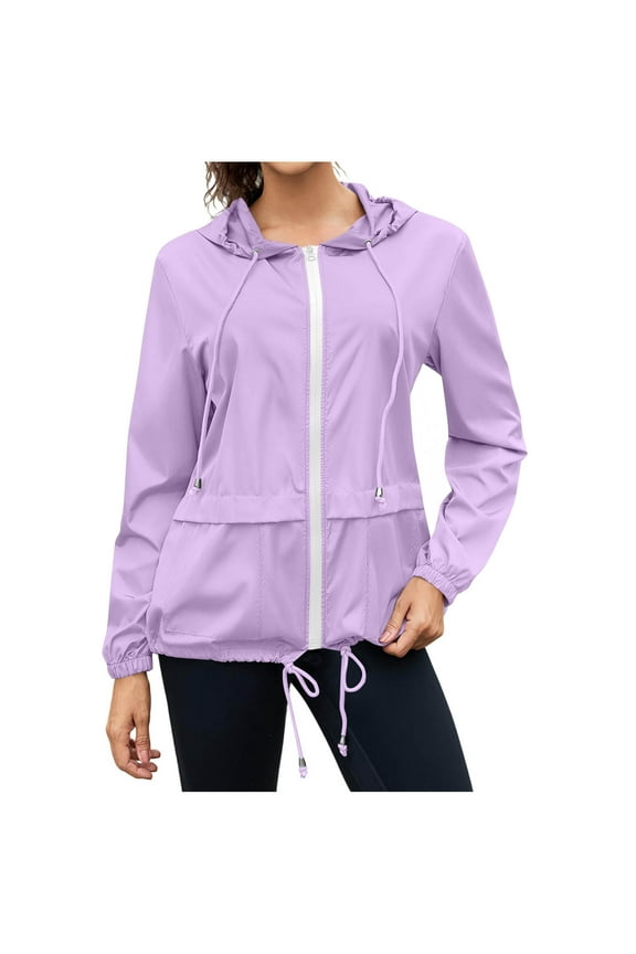 Womens Raincoats Lightweight Waterproof Packable Rain Jackets Active Outdoor Hooded Windbreaker Jakcet with Pockets(Purple,XXL)
