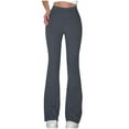 thumbnail image 1 of RYRJJ Womens Ribbed Knit Flared Leggings High Waisted Bootcut Yoga Pants Wide Leg Pull-On Workout Bootleg Pants(Dark Gray;L), 1 of 7