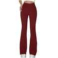 thumbnail image 1 of RYRJJ Womens Ribbed Knit Flared Leggings High Waisted Bootcut Yoga Pants Wide Leg Pull-On Workout Bootleg Pants(Wine;XL), 1 of 7