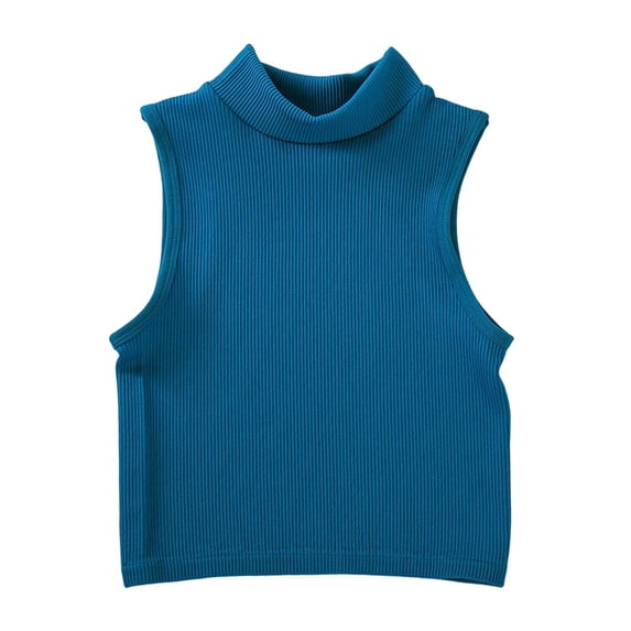 RYRJJ Womens Ribbed Mock Neck Tank Top Slim Fit Stretch Knit Crop Tops Sleeveless Casual Basic Layering Shirts(Blue,S)