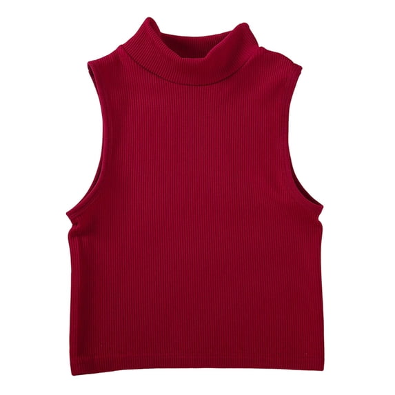 RYRJJ Womens Ribbed Mock Neck Tank Top Slim Fit Stretch Knit Crop Tops Sleeveless Casual Basic Layering Shirts(Wine,L)