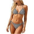 thumbnail image 1 of RYRJJ Womens Ruffle Thong Bikini Sets Striped Halter String Triangle 2 Piece Swimsuit Cheeky Bathing Suits(Gray,M), 1 of 5
