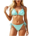 thumbnail image 1 of RYRJJ Womens Ruffle Thong Bikini Sets Striped Halter String Triangle 2 Piece Swimsuit Cheeky Bathing Suits(Green,L), 1 of 5