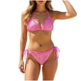 thumbnail image 1 of RYRJJ Womens Ruffle Thong Bikini Sets Striped Halter String Triangle 2 Piece Swimsuit Cheeky Bathing Suits(Hot Pink,M), 1 of 5
