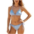 thumbnail image 1 of RYRJJ Womens Ruffle Thong Bikini Sets Striped Halter String Triangle 2 Piece Swimsuit Cheeky Bathing Suits(Light Blue,M), 1 of 5