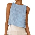 thumbnail image 1 of RYRJJ Womens Scoop Neck Crop Tank Tops Spring Summer Button Back Sleeveless Striped Shirts Loose Dressy Casual Blouse(Blue,L), 1 of 8