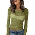 thumbnail image 1 of RYRJJ Womens Sheer Mesh Long Sleeve Cropped Tops Crew Neck See Through Tee Shirts Party Club Night Lace Blouse(Green,M), 1 of 6