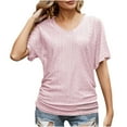 thumbnail image 1 of RYRJJ Womens Short Sleeve V Neck Dolman Tops with Side Shirring Summer Dressy Eyelet Blouse Casual Loose Fit TShirts(Pink,L), 1 of 5