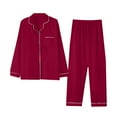 thumbnail image 1 of RYRJJ Womens Silk Satin Pajamas Set Long Sleeve Sleepwear Button Down Shirt and Wide Leg Pants Nightwear 2 Piece Lounge Set Pjs Sets(Wine,3XL), 1 of 4