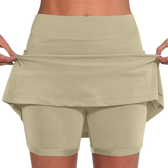 RYRJJ Womens Skorts with Pockets Tummy Control Plus Size Skorts for Women High Waist Athletic Sports Pants Skirt Casual Shorts(Beige,S)
