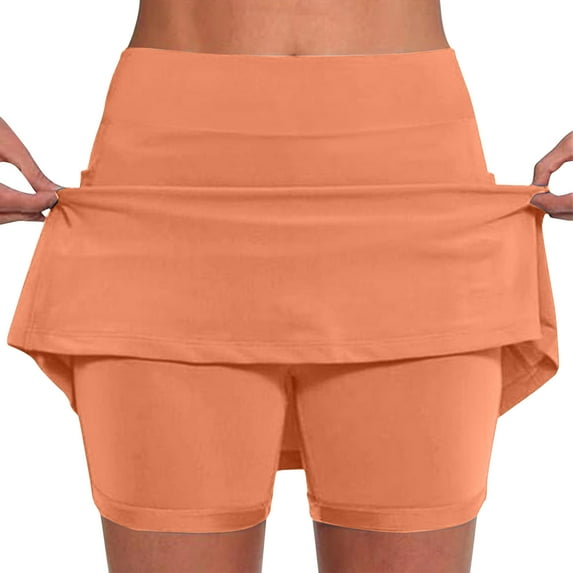 RYRJJ Womens Skorts with Pockets Tummy Control Plus Size Skorts for Women High Waist Athletic Sports Pants Skirt Casual Shorts(Orange,S)