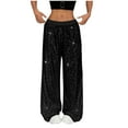 thumbnail image 1 of RYRJJ Womens Sparkle Sequin Palazzo Pants Elastic Waist Wide Leg Casual Loose Long Pant Glitter Party Club Trousers(Black,M), 1 of 9