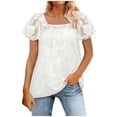 thumbnail image 1 of RYRJJ Womens Square Neck Babydoll Tops Ruffle Short Sleeve Lace Blouse Summer Fashion Floral Textured Dressy Casual Shirts(White,M), 1 of 7
