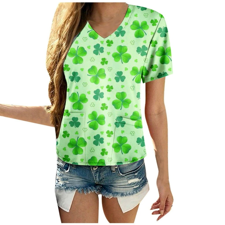 RYRJJ Womens St Patrick's Day Clovers Lucky T-Shirt Summer Funny
