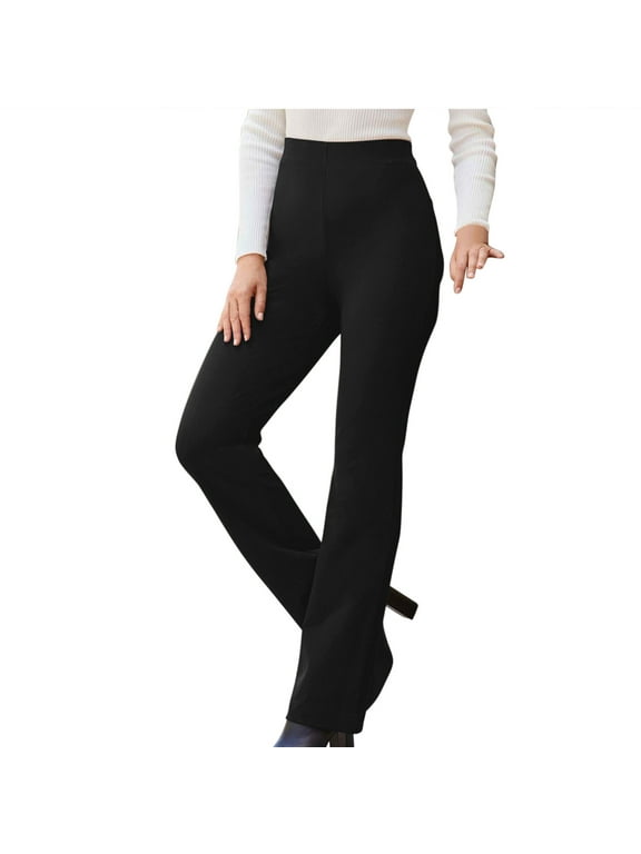 Womens Stretch Dress Pants Casual Slacks Pants with Pockets Flared Straight Leg Bootcut Trousers for Office Work Business(Black,L)