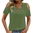 thumbnail image 1 of RYRJJ Womens Summer Cold Shoulder Tops Short Sleeve V Neck T Shirts Loose Dressy Casual Tunic Blouses Criss Cross Tees(Green,M), 1 of 9