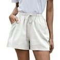 thumbnail image 1 of RYRJJ Womens Summer Pull On Shorts Casual Baggy Trendy Cotton Linen Short Pants Elastic Waist Drawstring Comfy Shorts(White,L), 1 of 8