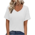 thumbnail image 1 of RYRJJ Womens Summer Tops Short Sleeve Casual Shirts Loose Tee Trendy Basics V Neck Plain Tshirt(White,M), 1 of 9
