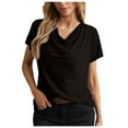 thumbnail image 1 of RYRJJ Womens Summer Tops Short Sleeve Cowl Neck Tunics Casual Shirts Loose Solid Color Tee Blouses(Black,S), 1 of 6