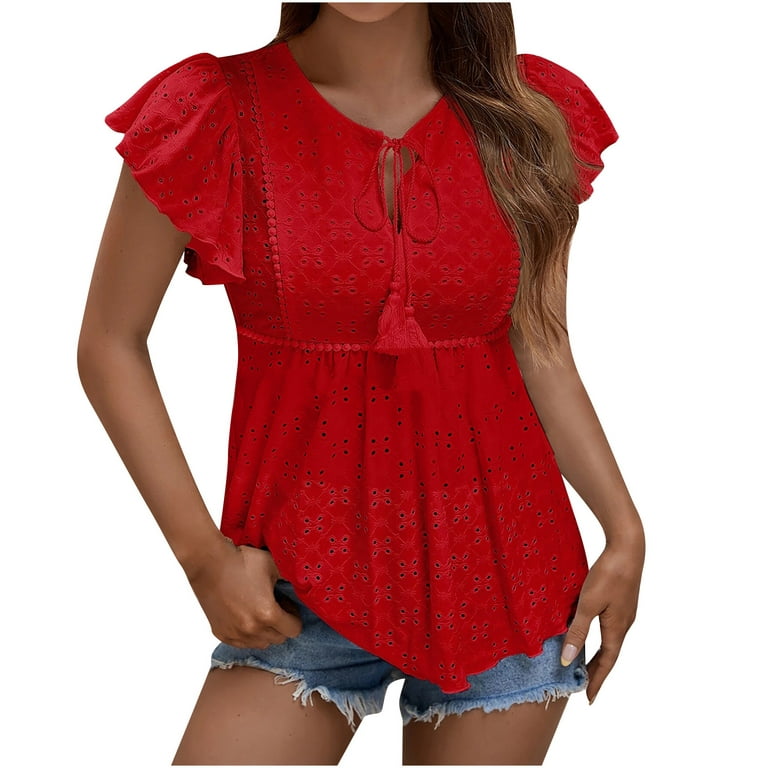https://i5.walmartimages.com/seo/RYRJJ-Womens-Summer-Tops-V-Neck-Lace-Up-Eyelet-Ruffle-Sleeve-Babydoll-Shirts-Solid-Color-Causal-Loose-Fit-Blouse-Tunic-Red-M_2e7f0c41-96a1-4281-b8c2-523aece20149.9cc1d1f95d53a1d1aad9195ec5dccff3.jpeg?odnHeight=768&odnWidth=768&odnBg=FFFFFF