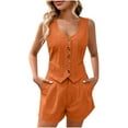 thumbnail image 1 of RYRJJ Womens Summer Two Piece Sets Button Down V-Neck Sleeveless Crop Vest Blazer and High Waisted Shorts Suit Set Trendy Casual Business Work Outfits, 1 of 7