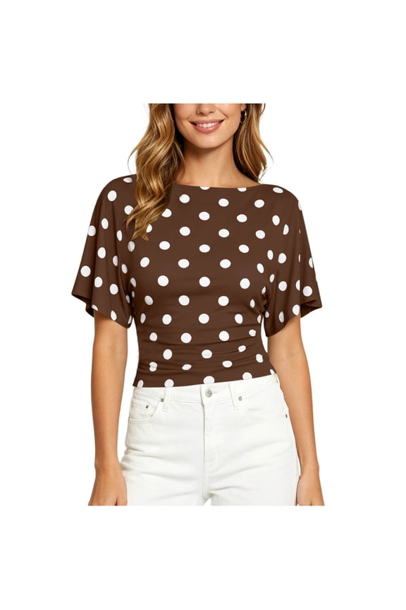 Womens Summer Wrap Crop Tops Casual Flutter Short Sleeve Tie Back Cinched Waist T Shirts Trendy Boat Neck Blouse