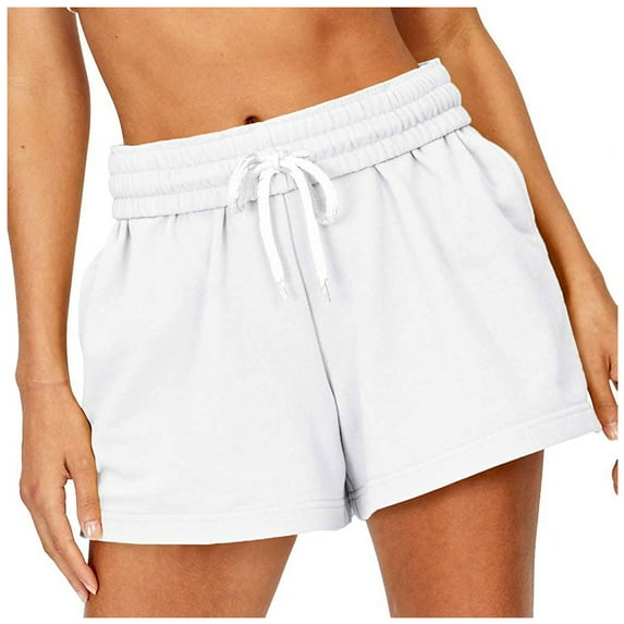 RYRJJ Womens Sweat Shorts Comfy Athletic Bermuda Shorts Drawstring Elastic Casual Summer Gym High Waist Running Shorts(White,XL)