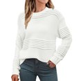 thumbnail image 1 of RYRJJ Womens Sweaters Fall Long Sleeve Crew Neck Crochet Striped Oversized Sweater Tops Casual Chunky Ribbed Knit Pullover(White,L), 1 of 3