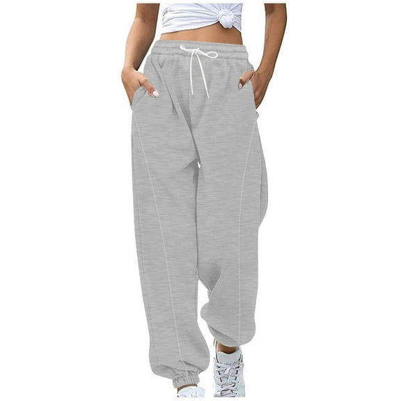 RYRJJ Womens Sweatpants Drawstring High Waisted Baggy Sweatpants Sport Active Workout Joggers Lounge Pants with Pockets(Gray,XXL)