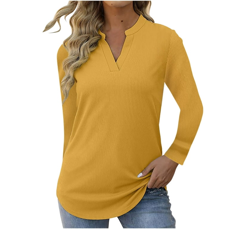 https://i5.walmartimages.com/seo/RYRJJ-Womens-T-Shirts-Long-Sleeve-Summer-Ribbed-Tops-V-Neck-Casual-Tunic-Blouses-for-Women-Solid-Color-Yellow-M_2dc0e067-8d22-4b0f-9d82-17b1a352f94d.a169129dd97d4431448f9003a5909983.jpeg?odnHeight=768&odnWidth=768&odnBg=FFFFFF