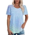 thumbnail image 1 of RYRJJ Womens T Shirts Short Sleeve Pleated Dressy Casual Crewneck Summer Tops Gradient Tie Dye Cute Tunic Eyelet Blouses(Blue,S), 1 of 7