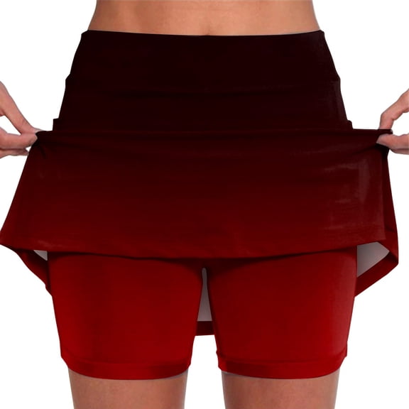RYRJJ Womens Tennis Skirt with Shorts High Waisted Golf Skort Mini Skirt Casual Workout Athletic Skorts(Red,S)