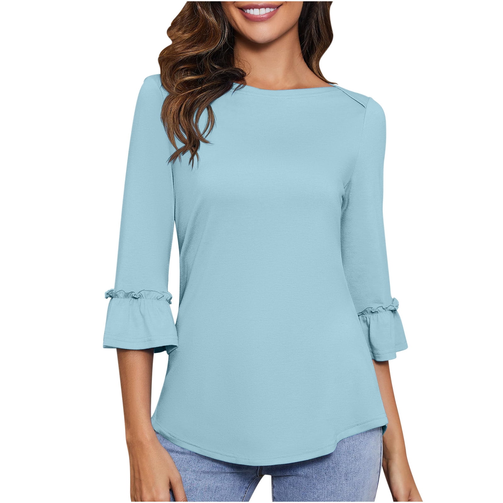 Plus Size Floral Print Bell Sleeve Tunic Top