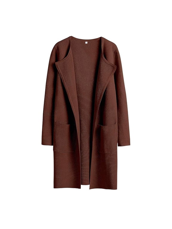 Womens Trench Coat Long Wool Pea Coats Winter Casual Overcoat Lapel Collar Jacket Outerwear with Pockets(Brown,M)