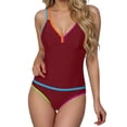 thumbnail image 1 of RYRJJ Womens Tummy Control Tankini Swimsuits Color Block Bathing Suits V Neck Two Piece Swimwear with High Waisted Shorts(Wine,M), 1 of 7