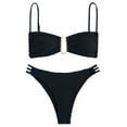thumbnail image 1 of RYRJJ Womens Two Piece Bikini Set U-Wire Cutout Adjustable Spaghetti Straps Swimsuit High Waisted Textured Summer Beach Swim Bathing Suits(Black,M), 1 of 8