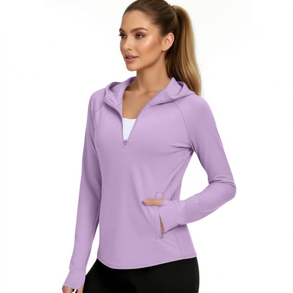 RYRJJ Womens UPF 50+ Sun Protection Hoodie Shirt Quarter Zip Long Sleeve Fishing Hiking Outdoor UV Shirt Lightweight Quick Dry Tops