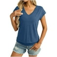thumbnail image 1 of RYRJJ Womens V Neck Cap Sleeve T Shirts Banded Bottom Top Loose Fit Short Sleeves Tee Casual Summer Basic Tops(Blue,XL), 1 of 8