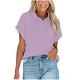 thumbnail image 1 of RYRJJ Womens V Neck Polo Shirts Short Sleeve Collared Golf Shirt Summer Loose Casual Solid Color Work Tunic Blouses Tops(Purple,M), 1 of 8