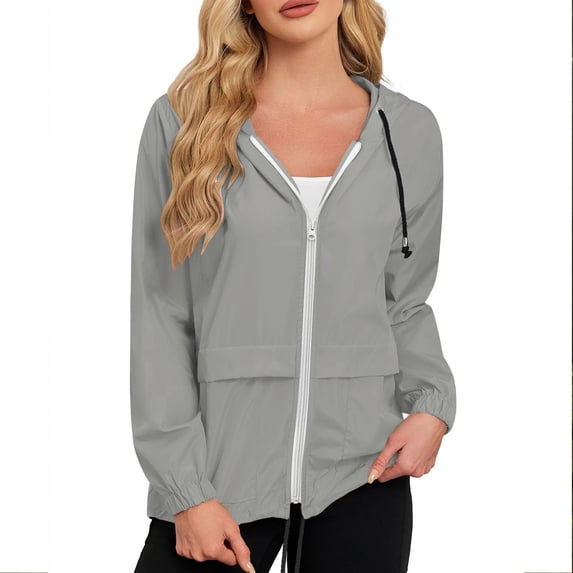 RYRJJ Womens Waterproof Rain Jackets Lightweight Packable Hooded Raincoat Outdoor Active Windbreaker Outwear with Pockets(Gray,M)