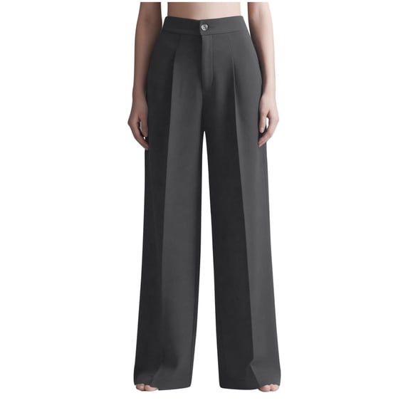 RYRJJ Womens Wide Leg Dress Pants Business Casual Flowy Work Palazzo Pants High Elastic Waisted in The Back Slacks Trousers(Dark Gray;M)