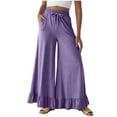 thumbnail image 1 of RYRJJ Womens Wide Leg Pants Drawstring Elastic High Waisted Ruffle Hem Palazzo Pants Loose Flowy Lounge Trousers with Pockets(Purple;XL), 1 of 8
