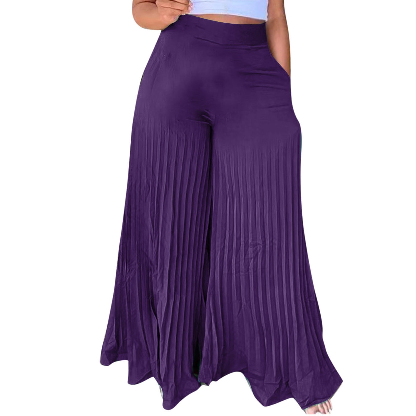 RYRJJ Womens Wide Leg Pleated Palazzo Pants with Pockets High