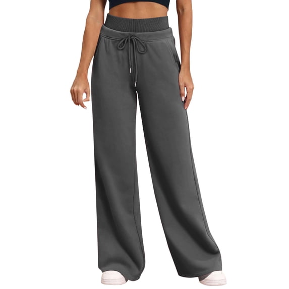 RYRJJ Womens Wide Leg Sweatpants High Waisted Baggy Lounge Sweat Pants Drawstring Workout Athletic Joggers with Pockets(Dark Gray;L)