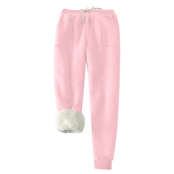 RYRJJ Womens Winter Fleece Lined Warm Athletic Sweatpants Drawstring Elastic Waist Casual Joggers Pants Comfy Sherpa Thermal Pants(Pink,S)